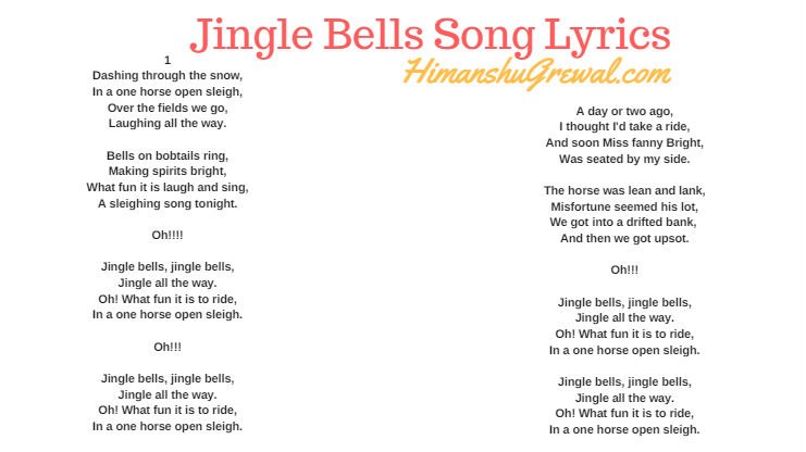 Christmas Jingle Bells Song Lyrics Download in English Font