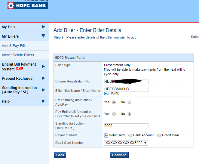 Add Biller on HDFC Net Banking