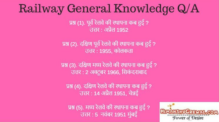 Indian Railway General Knowledge in Hindi