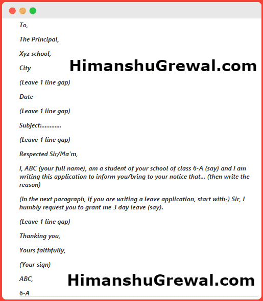 Formal Letter Format in English For Students to Principal