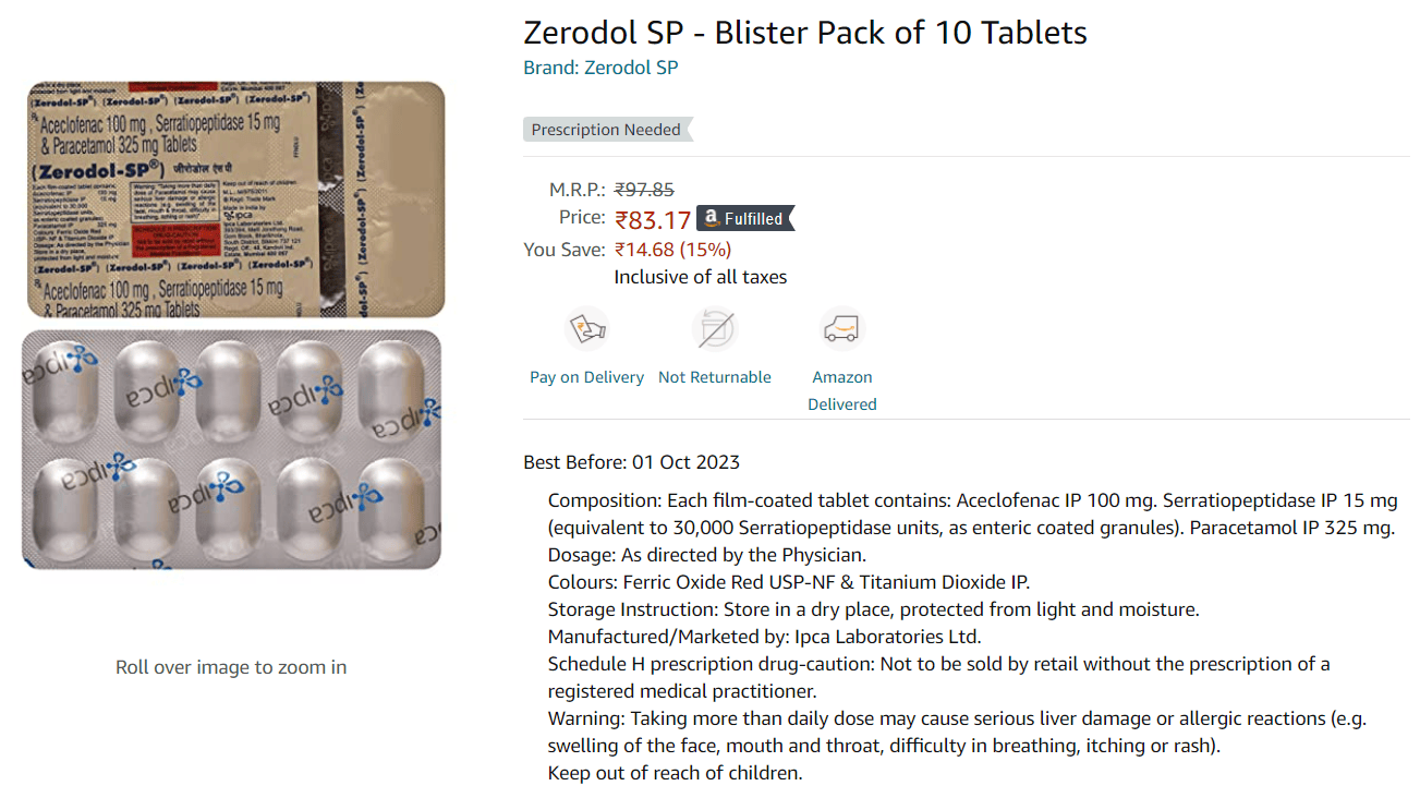 Zerodol SP Tablet Buy Online